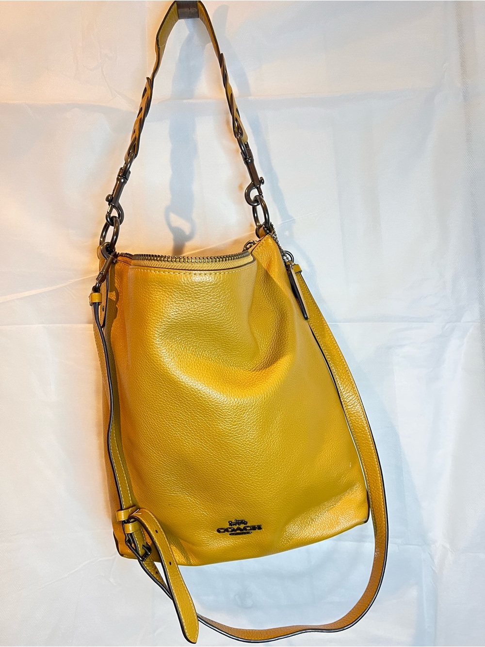 Coach Mustard Yellow Pebbled Leather Shoulder Bag